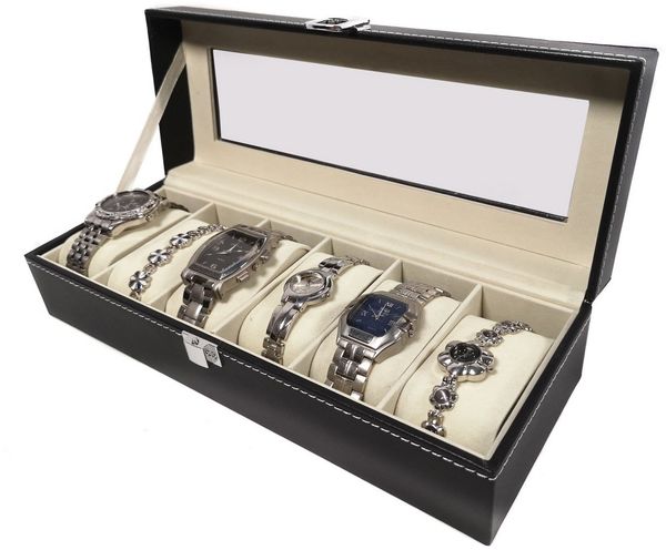 Yudu Uhrenbox Uhrenbox Uhrenkoffer Schmuckkoffer mit Glasdeckel für Uhren Armband