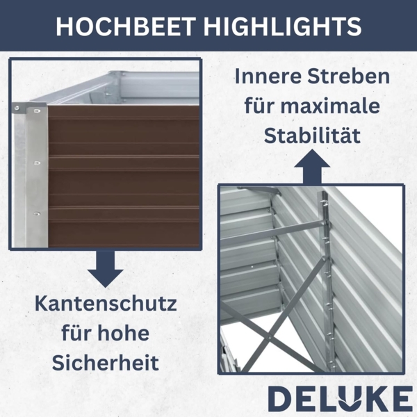 DELUKE® Hochbeet für Garten OSKAR Braun 160x40x77cm Verzinkter Stahl Hochbeet Metall Gartenbeet Kräuterbeet Blumenbeet Beet hoch Frühbeet für Garten Gemüsebeet Bild 4