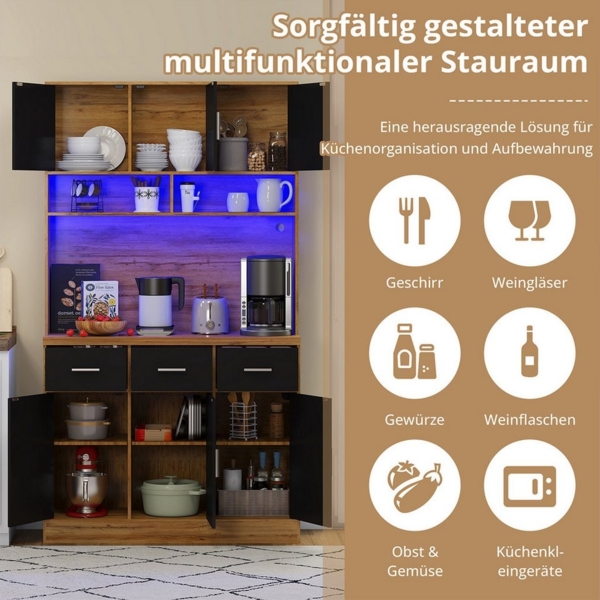 XDeer Buffet Sideboard mit LED-Beleuchtung Fernbedienung Schubladen Verstellbaren Buffet Schrank Anrichte Beistellschrank Bild 2