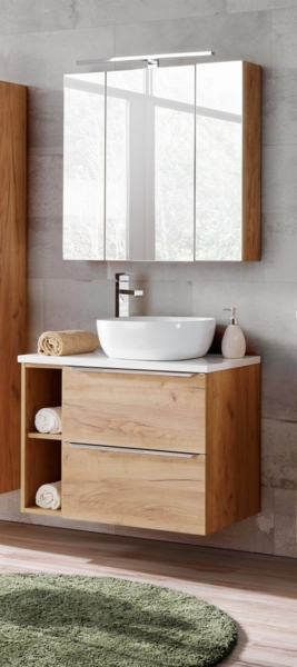 Badmöbel Set 4-tlg Badezimmerset PERUGIA Gold Eiche ohne Waschbecken