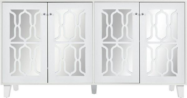 EXTSUD Anrichte Weiß verspiegeltes Sideboard mit coolen Kristallgriffen, vier Türen, Mit herausnehmbarem Laminat für Wohn- und Esszimmer, 160 x 40 x 84cm