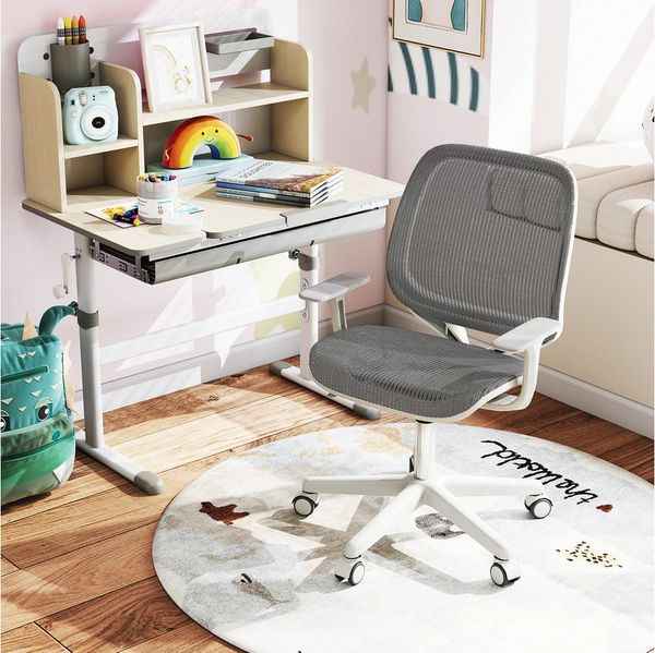 COSTWAY Drehstuhl Kinderstuhl, 43-55cm höhenverstellbar, mit Rollen 360° drehbar