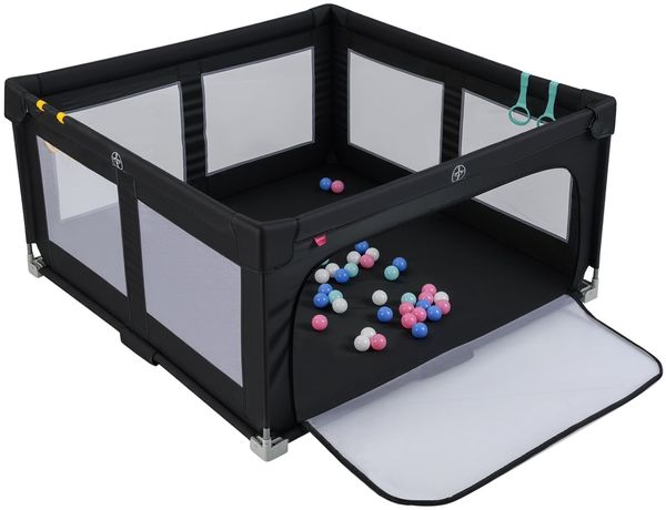150 x 150 cm Laufstall Baby faltbar Laufgitter mit 50 Bälle 4 Griffe & Reißverschlusstor Schwarz