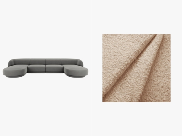 Micadoni Panorama-Sofa Miley 5-Sitzer Boucle Baloo Beige Bild 1