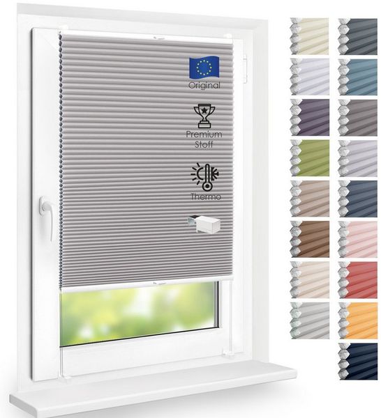 DomDeco Wabenplissee Thermo Plissee ohne Bohren - Hitzeschutz, Verdunkelung, verspannt, abdunkelnd, Klemmfix, stufenlos, kälteschutz, modernes Fensterplissee