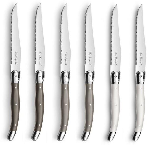 Lou Laguiole LAGUIOLE / TRADITION Steakmesser Set im Block 6-teilig perle, pfeffer, taupe hochglanzpoliert