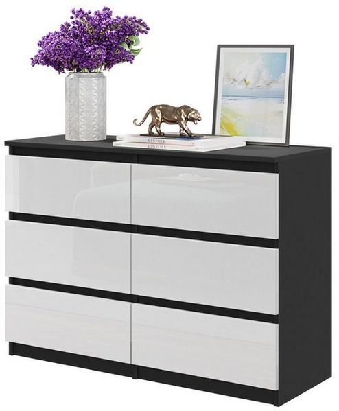 Furnica Kommode GABRIEL 6 Schubladen - Anthrazit Grau H70cm B100cm T33cm