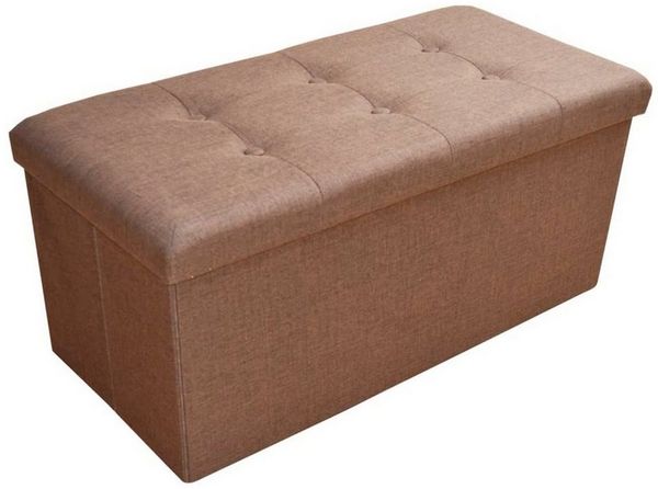 style home Sitzbank faltbare Sitzhocker mit Stauraum, 76*38*38cm (Aufbewahrungsbox mit Deckel, gepolstert Sitzwürfel Fußhocker, Sitztruhe aus Leinen), für Wohnzimmer Schlafzimmer, Dunkelbraun