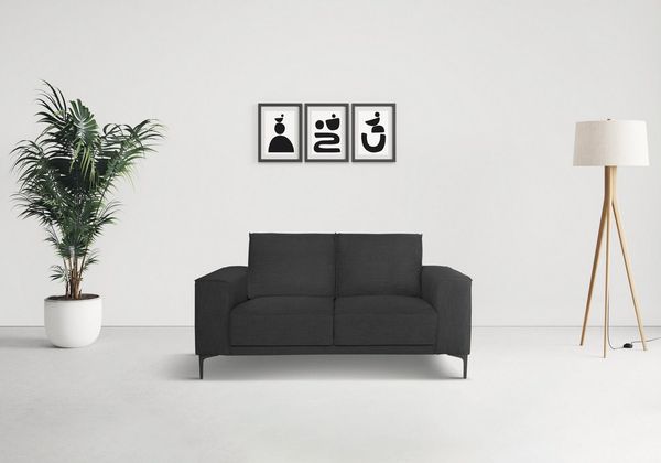 Places of Style 2-Sitzer Kompaktsofa Oland, Struktur, Flachgewebe, Luxus-Microfaser, Boucle, 164 cm, Wellenunterfederung, Skandi-Design, Metallfüße