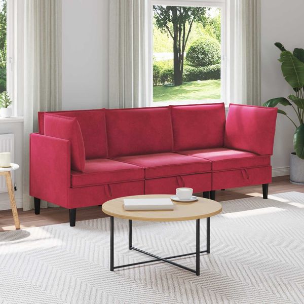 vidaXL Wohnzimmergarnitur mit Kissen mit Speicher 3 pcs Weinrot Samt 3413748