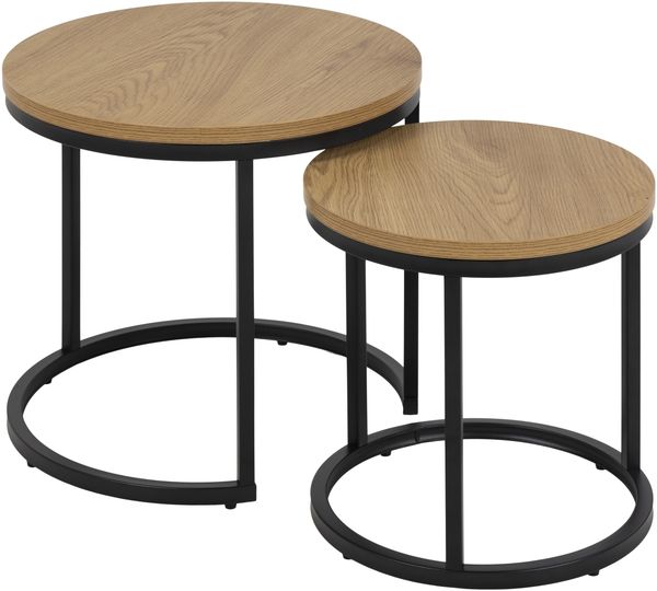Satztisch >Spiro< (2er-Set) in Wildeiche; schwarz, MDF, Stahl - 45x40x45 (BxHxT)