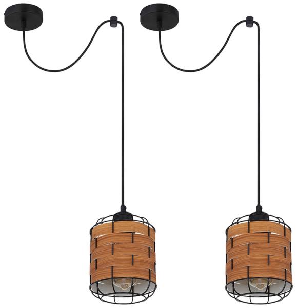 2er Set Hängelampe, Holzoptik, höhenverstellbar, H 200 cm