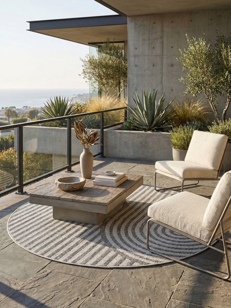 KADIMA DESIGN Teppich VENTOUX Wetterfest UV-Beständig Balkon Waschbar Strapazierfähig, Rund, Höhe: 5 mm, Grau, 80x80 cm, Outdoor Terrasse Strapazierfähig Pflegeleicht Robust