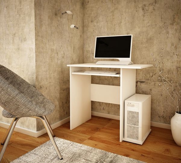 Home Collective Schreibtisch mit Regalen – 74 x 80 x 50 cm stabil Computertisch (Matte Oberfläche Schreibtisch – Aus laminierter Platte gefertigt), mit Metallrollenführungen mit Auszugssperre, Weiß