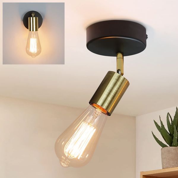 ZMH Deckenleuchte E27 Deckenlampe Schwarz-Gold Deckenstrahler Industrial 1 Flammig Vintage Wandstrahler Schwenkbar Modern Spotleuchte für Küche Flur Gänge Nachttisch Wohnzimmer Schlafzimmer