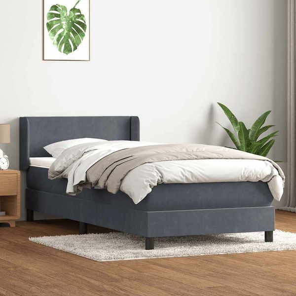 vidaXL Boxspringbett mit Matratze Dunkelgrau 80x220 cm Samt 3317968