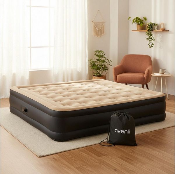 Avenli Luftbett Luftmatratze selbstaufblasend 2 Personen 203x157x47cm Queen-Size, (Gästebett Matratze mit integrierter Elektropumpe, 1-tlg, Reisebett elektrisch mit weicher beflockter Oberfläche), aufblasbar mit Pumpe und Tragetasche