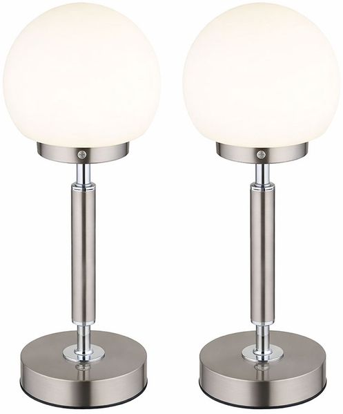 2er Set LED Tischleuchte silber, Touchdimmer, Akku, H 28,5 cm