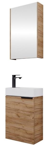 Planetmöbel Badmöbel-Set Badmöbel-Set 40cm mit Spiegelschrank Gold Eiche, (Komplett-Set, 3-St), Badmöbel, Breite 40 cm, Soft-Close-Funktion