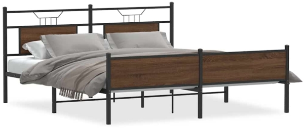 vidaXL Metallbett ohne Matratze Braun Eichen-Optik 180x200 cm 3325136