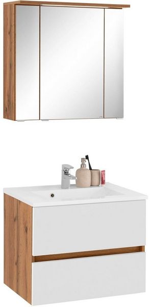 welltime Badmöbel-Set Lucca, (2-St), Breite 60 cm, mit LED-Spiegelschrank