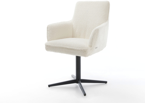 Drehstuhl Heira-Flex mit Armlehnen Bouclé Weiß Fußkreuz Schwarz 360° drehbar Taschenfederkern