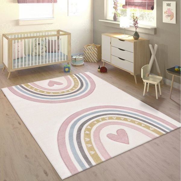 Paco Home Kinderteppich Cosmos 351, rechteckig, Höhe: 16 mm, Kurzflor, Spielteppich, Motiv Regenbogen & Herz, Kinderzimmer