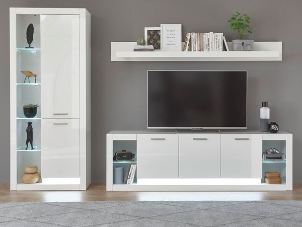 Furn. Design Wohnwand Ladis, (in weiß Hochglanz, Set 3-teilig, 298 x 198 cm), zeitlos elegantes Design