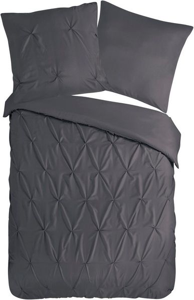 PURE luxury collection Wendebettwäsche Elegence, Microfaser, 2 teilig, Mikrofaser, Uni, Stickerei, luxuriöse Falten, Reißverschluss