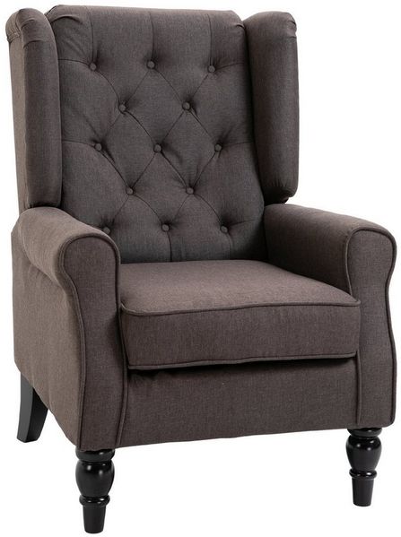 HOMCOM Sessel Einzelsessel, Akzentsessel mit Tufting Holzfüße (Ohrensessel, 1-St, Relaxsessel), für Wohnzimmer, Braun