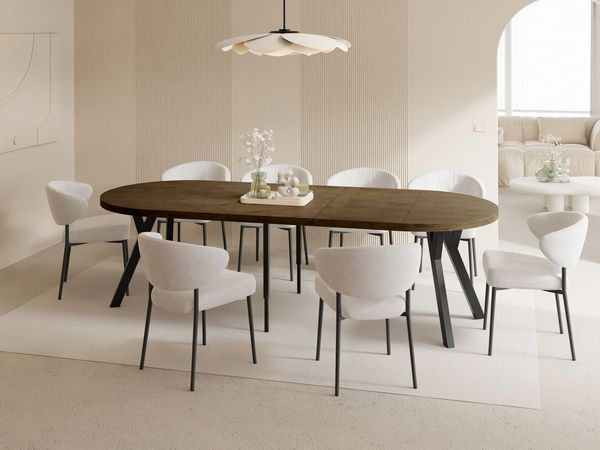 WFL GROUP Esstisch Twixy ausziehbar rund industrial mit schwarzen Holzbeinen (MADE IN EU, erhältlich in 2 Größen – Durchmesser 100 cm, ausziehbar auf 250/300 cm), XXL groß extra lang Ausziehtisch für 5-16 oder 5-14 Personen