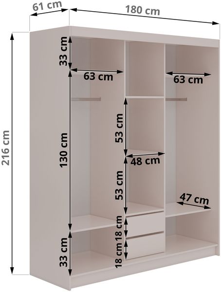 Schwebetürenschrank LUMOS in Kaschmir inkl. Innenausstattung, mit Lamellen-Optik, Schwarz, Breite 180 cm, moderner Kleiderschrank - mit Schubladen Bild 5