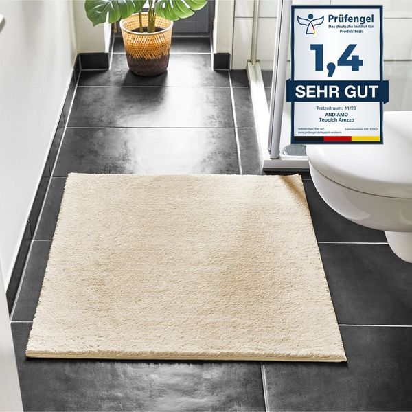 Andiamo Badematte Arezzo, Badvorleger, Badezimmer Teppich, Duschvorleger, Höhe 16 mm, rutschhemmend beschichtet, schnell trocknend, fußbodenheizungsgeeignet, Polyester, rechteckig, Uni Farben, weich & kuschelig, auch in rund & als 2er Set erhältlich
