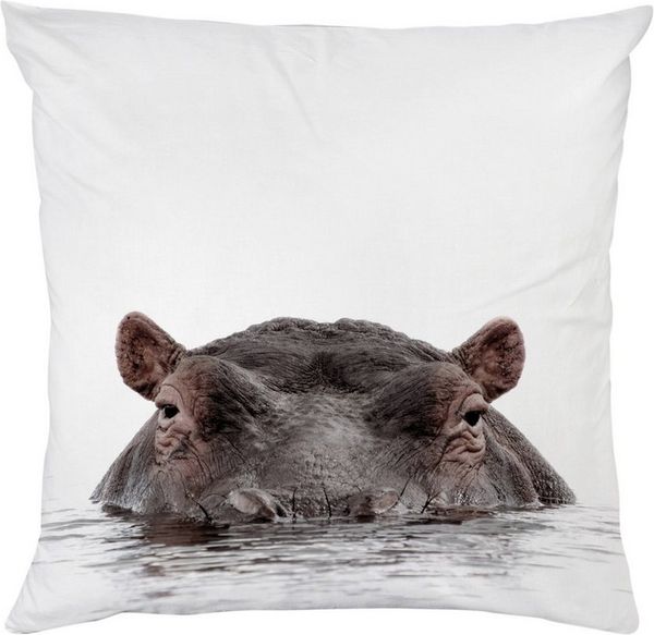 queence Dekokissen Flußpferd, Kissenhülle mit HD Premium Druck, geruchsneutral, 40x40 cm