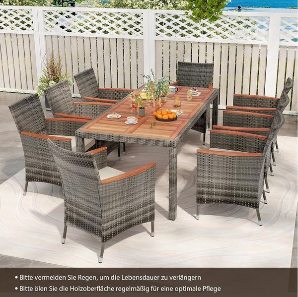 COSTWAY Garten-Essgruppe 9 TLG. Rattan, 8 Personen, Tisch & 8 Stühle, mit Kissen