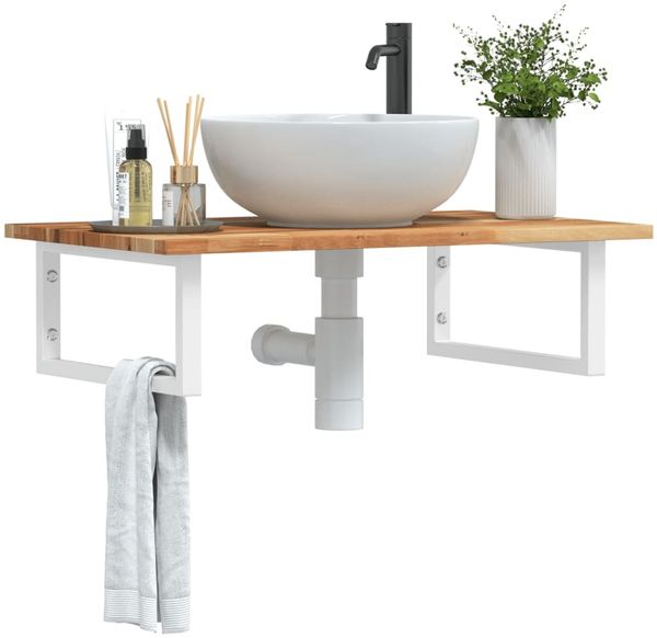 vidaXL Waschbeckenregal Wandmontage Stahl und Akazienholz 3302832