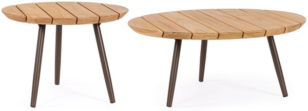 Gartencouchtisch-Set Aitalia aus nachhaltigem Teakholz, modern skandinavisch, naturbraun, rund, 2er-Set