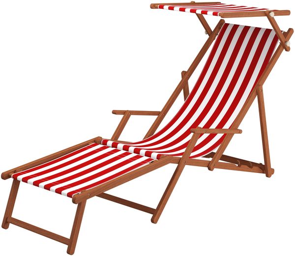 Gartenliege rot-weiß Strandliege Relaxliege Fußablage Sonnendach Buche Klappstuhl 10-314 F S