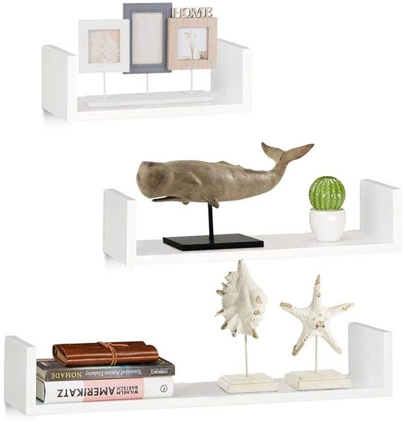 BAKAJI Set mit 3 modernen Wandregalen, Design mit seitlichen Kanten, Regal, 1 Ablage aus MDF-Holz, Verschiedene Größen (weiß)