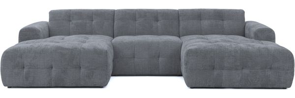luma-home, Wohnlandschaft U-Form 6-Sitzer, raffinierte Steppungen, Chenille-Bezug in Grau, 323 x 161 x 79 cm