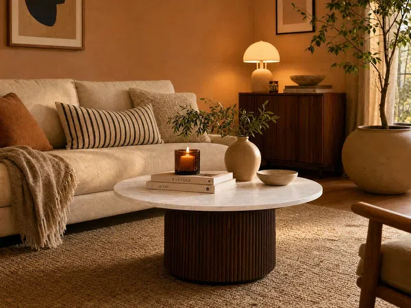 Vente-unique - ASKAM Couchtisch Marmor Weiß - B 90 cm x H 39,5 cm x L 90 cm