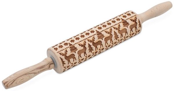 Spetebo Teigroller aus Holz mit geprägtem Weihnachtsmotiv Holz, (39x5 cm, 1-tlg, Keksteig Roller), perfekt zum Plätzen backen in der Weihnachtszeit