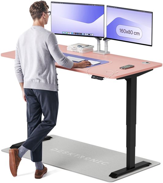 Desktronic HomePro Elektrisch höhenverstellbarer Schreibtisch 160x80cm Schwarz/Rosa mit Memory-Funktion, Anti-Kollisions Technologie, USB-A und USB-C-Ladeanschlüssen