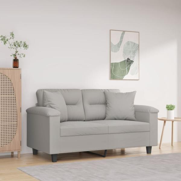 vidaXL 2-Sitzer-Sofa mit Kissen Hellgrau 120 cm Mikrofasergewebe 3200966