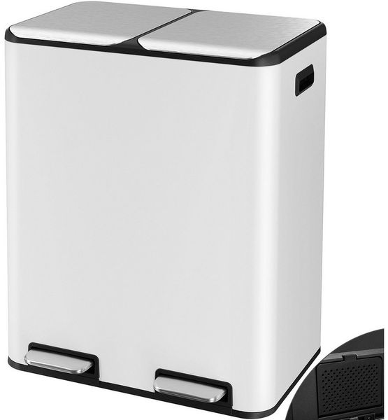 TLGREEN Mülleimer Mülltrennsystem,2 Fächer, 2x30 Liter Treteimer mit Geruchsfilter, Metall Mülltrennsystem für Küche Büro
