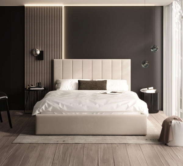 FDM Polsterbett Stauraumbett KAJA Bettgestell 90x200, 140x200 & weitere Größen (verfügbar 90x200 120x200 140x200 160x200 180x200cm, Bettrahmen, Bett, mit großen gepolsterten Kopfteil, mit Bettkasten zum aufklappen), Hebbarer Metallrahmen, Bettkasten, o...