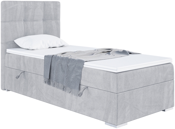 MEBLINI Boxspringbett KAI 80x200 cm mit Bettkasten - H4/Hellgrau Samt Gepolstert Einzelbett mit Topper & Taschenfederkern-Matratze - 80x200 Links