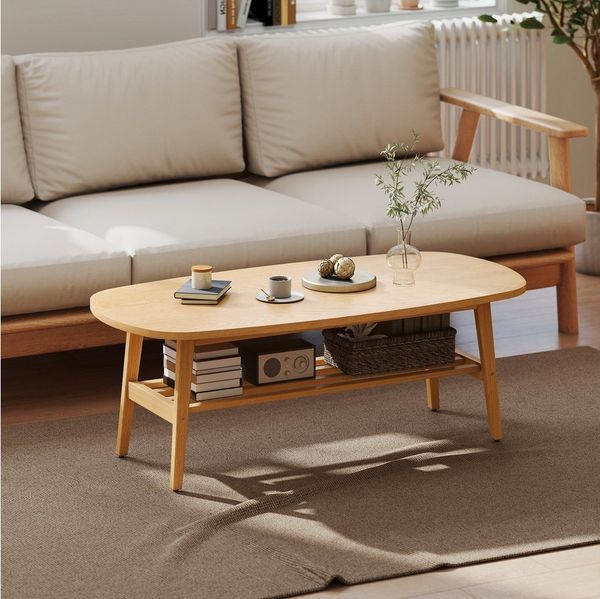 HOMCOM Couchtisch Sofatisch für Wohnzimmer (Set, 1-St, 1 Tisch), Ovale Tischplatte mit Ablage