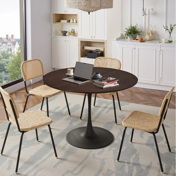 Flieks Runder Esstisch Ø120 cm, 4-teilige Tischplatte, Eichenholz-Optik, Beistelltisch/Couchtisch, Braun