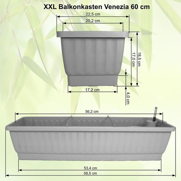 Heimwerkercenter Balkonkasten XXL Balkonkasten Venezia mit Bewässerung 60 x 22,5cm Braun Kunstoff